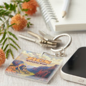 Zion National Park Utah Moab Canyon Retro Sleutelhanger (Voorkant Rechts)