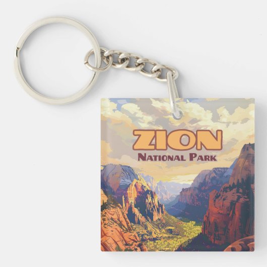 Zion National Park Utah Moab Canyon Retro Sleutelhanger (Voorkant)