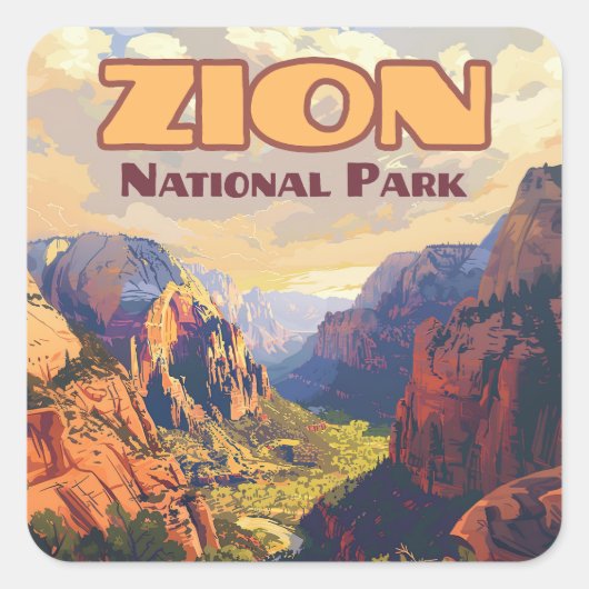Zion National Park Utah Moab Canyon Retro Vierkante Sticker (Voorkant)