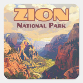 Zion National Park Utah Moab Canyon Retro Vierkante Sticker