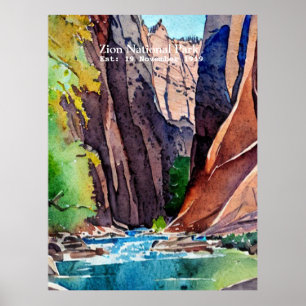 Zion National Park Utah The Narrows met een waterk Poster