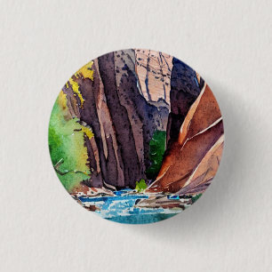 Zion National Park Utah The Narrows met een waterk Ronde Button 3,2 Cm