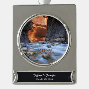 Zion National Park Utah, The Narrows, Verzilverd Banner Ornament