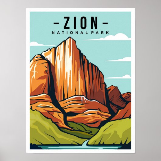 Zion National Park Utah Travel Illustration Poster (Voorkant)