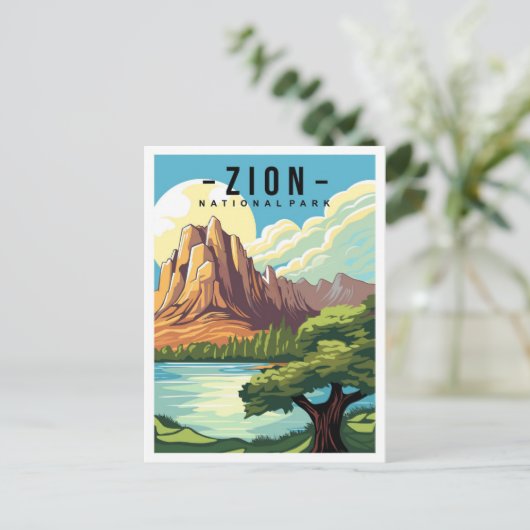 Zion National Park Utah USA Travel Illustration Briefkaart (Staand voorkant)