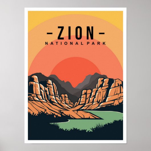Zion National Park Utah USA Travel Illustration Poster (Voorkant)