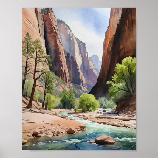 Zion National Park Utah Waterverf Poster (Voorkant)