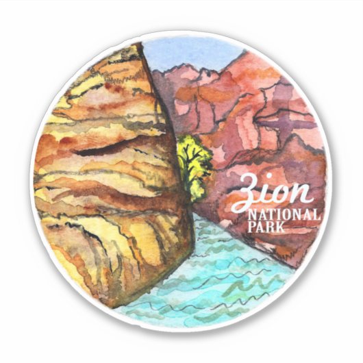 Zion National Park Utah Waterverf Sticker (Voorkant)