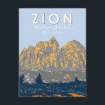 Zion National Park Utah Zion Canyon Vintage Briefkaart<br><div class="desc">Zion vectorkunstwerk ontwerp. Het park is een zuidwest Utah-natuur die zich onderscheidt door de steile rode kliffen van Zion Canyon.</div>