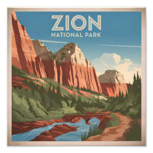 Zion National Park vintage Foto Afdruk