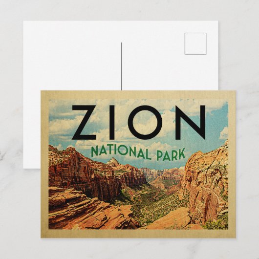 Zion National Park Vintage Travel Briefkaart (Voorkant / Achterkant)