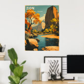 Zion National Park Vintage Travel Poster (Thuiskantoor)