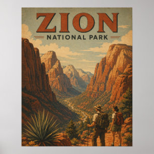 Zion National Park Vintage WPA stijl canyon wandel Poster