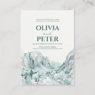 Zion National Park Watercolor Mountain Wedding Informatiekaartje