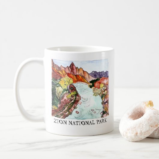 Zion National Park Waterverf Art Koffiemok (Met donut)