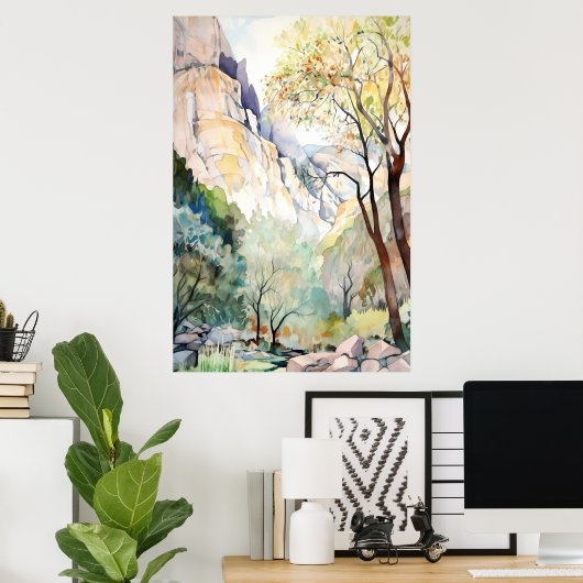 Zion National Park Waterverf Poster (Thuiskantoor)