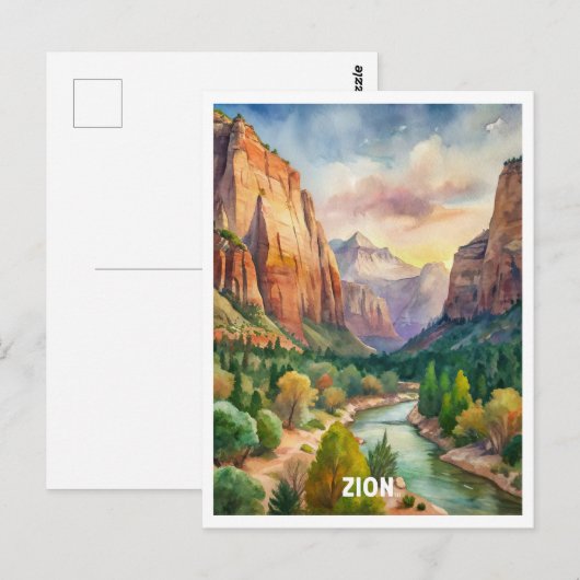 Zion National Park Waterverf Schilderen Briefkaart (Voorkant / Achterkant)
