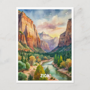 Zion National Park Waterverf Schilderen Briefkaart