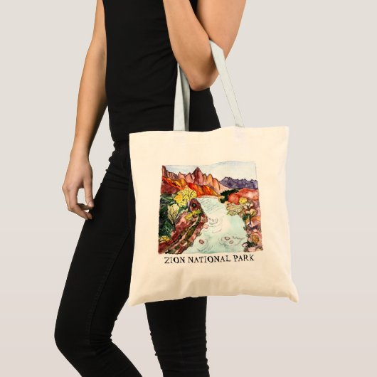 Zion National Park Waterverf Schilderen kleurrijk Tote Bag (Voorkant (product))