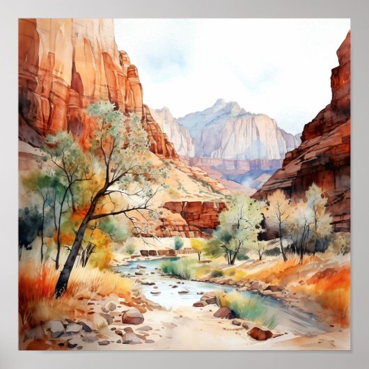 Zion National Park Waterverf Schilderij Poster (Voorkant)