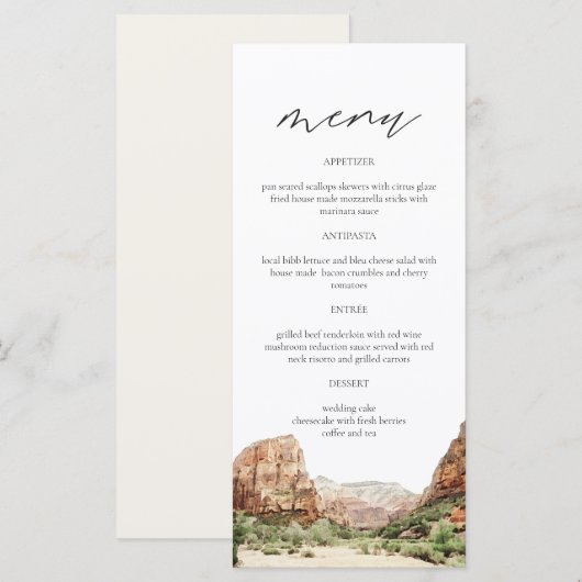 ZION National Park Waterverf Wedding Menu Cards (Voorkant / Achterkant)