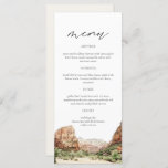 ZION National Park Waterverf Wedding Menu Cards<br><div class="desc">Dit menu bevat een schilderij van de waterverf van Zion National Park in combinatie met een eenvoudige lettertypecombinatie. Dit menu is ideaal voor uw woestijn,  de bruiloft of de gebeurtenis van het avontuur.</div>