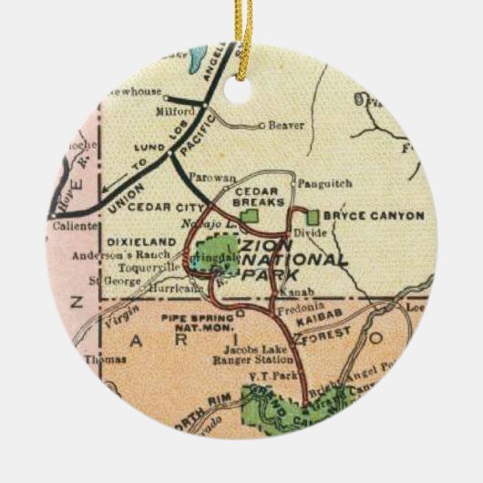 Zion Park Vintage Map  Keramisch Ornament (Voorkant)