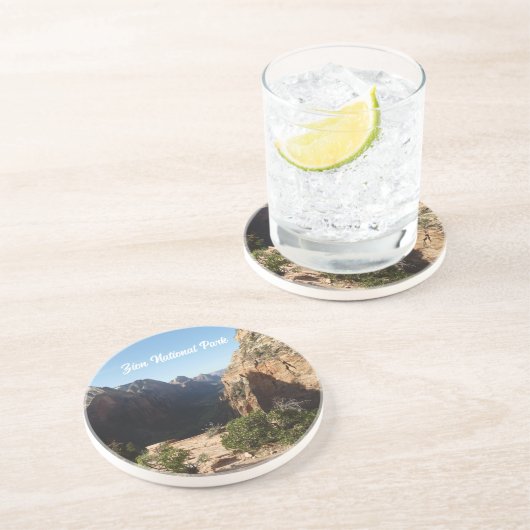 Zion uit Angels Landing Trail Zion National Park Zandsteen Onderzetter (Zijkant)