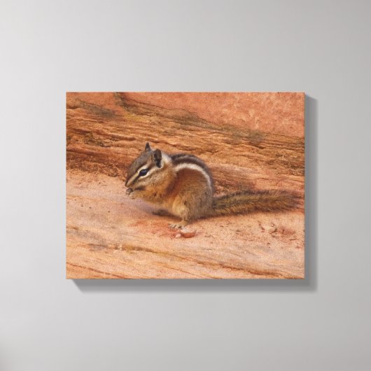 Zion Wangzandgrondeekhoorn op Rode Rotsen Canvas Afdruk (Voorkant)