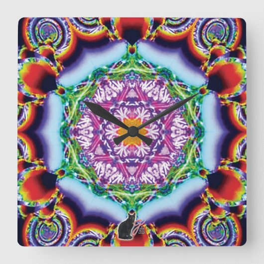 Zionesque Kaleidoscoop Vierkante Klok (Voorkant)