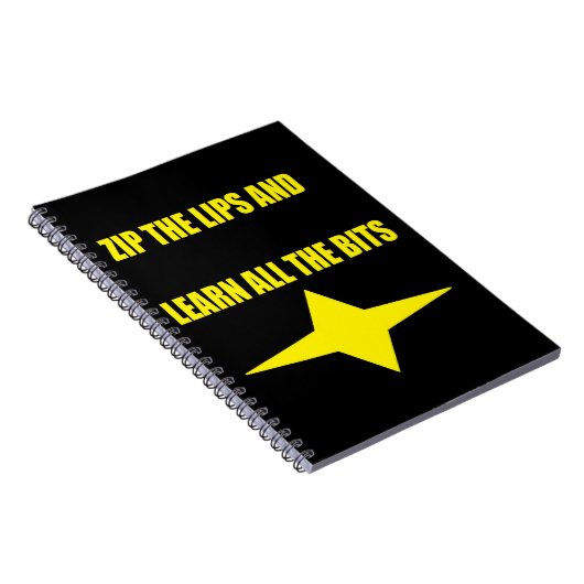 Zip de lippen gele tekst op zwart ontwerp notitieboek (Rechterzijde)