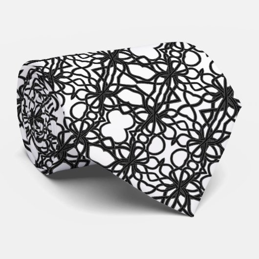 Zip gebonden zwart op wit curvy symmetrisch patroo stropdas (Opgerold)