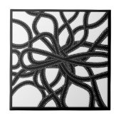 Zip gebonden zwart op wit curvy symmetrisch patroo tegeltje (Voorkant)