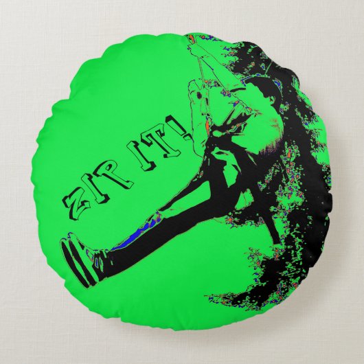 Zip het! - Zipline Rider Rond Kussen (Voorkant)