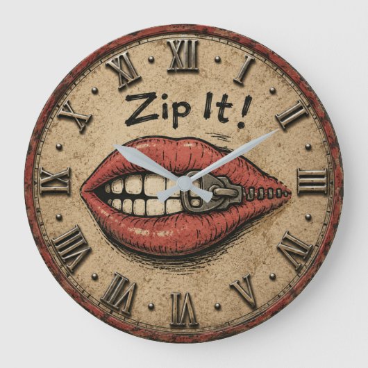 Zip It! Funny Vintage Zipper Lips Grote Klok (Voorkant)