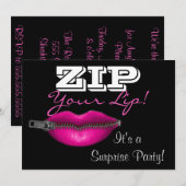 ZIP je lip verrassing party nodigt hot roze lippen Kaart (Voorkant / Achterkant)