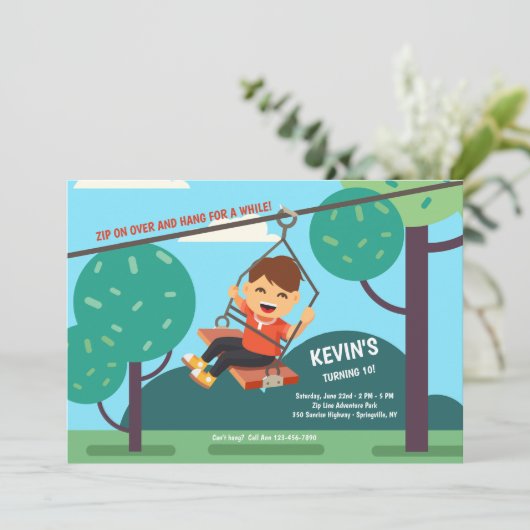 Zip Line Invitation Kaart (Staand voorkant)