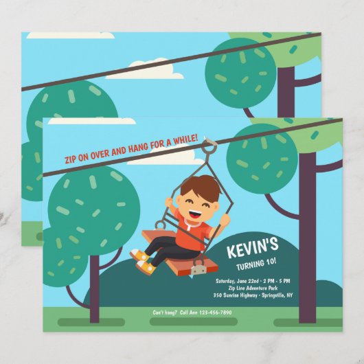 Zip Line Invitation Kaart (Voorkant / Achterkant)