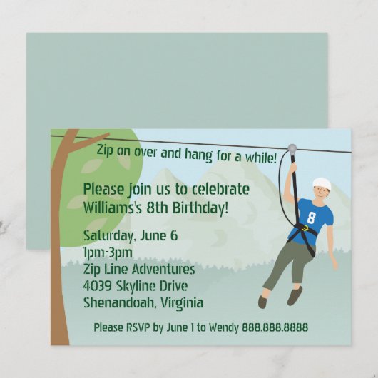 Zip Line Lining verjaardagsfeestje Kaart (Voorkant / Achterkant)