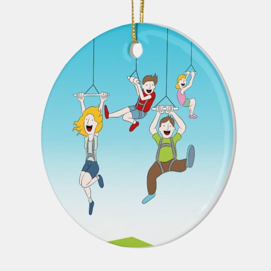 Zip Line Riders Keramisch Ornament (Links)
