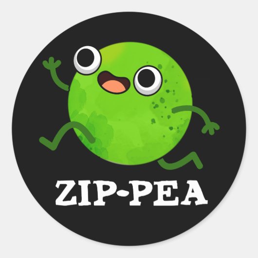 Zip-pea Funny Zippy Pea Pun Dark BG Ronde Sticker (Voorkant)