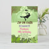 Zipline girl-uitnodiging bedankkaart (Staand voorkant)