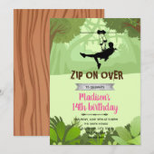 Zipline girl-uitnodiging bedankkaart (Voorkant / Achterkant)