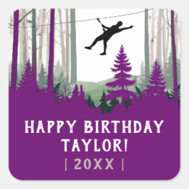 Zipline Natuur Adventure Paarse bos Verjaardag Vierkante Sticker