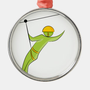 Zipline Rider Stick Figuur Pictogram Metalen Ornament