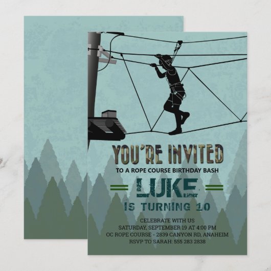 Zipline Rope Course Outdoor Adventure Verjaardag Kaart (Voorkant / Achterkant)