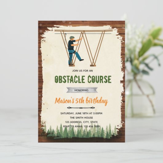 Zipline touw cursus partij uitnodiging (Staand voorkant)