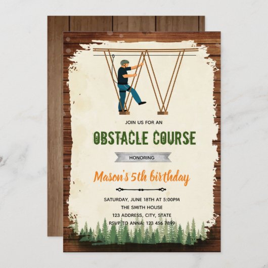 Zipline touw cursus partij uitnodiging (Voorkant / Achterkant)