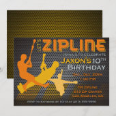Ziplining Boys Verjaardag Uitnodiging - Let's Zipl (Voorkant / Achterkant)