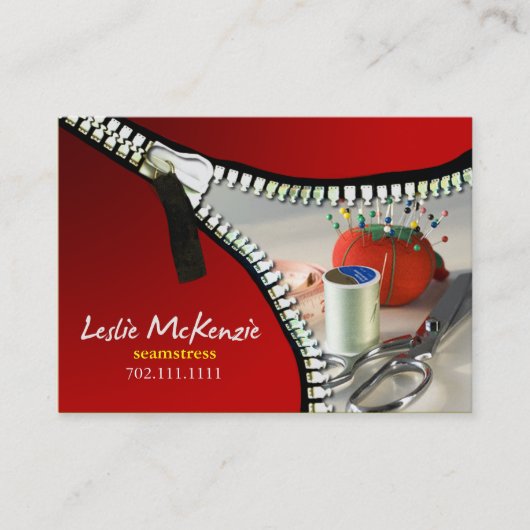 "Zipper" - Naaien, Dressmaker, Seamstress, Tailor Visitekaartje (Voorkant)